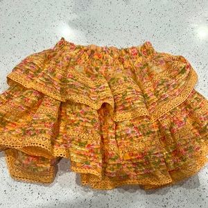 Aerie Skirt Womens Size M Small Orange Floral Mini Ruffle Elastic Waist